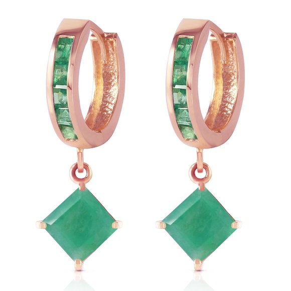 Galaxy Gold Products Jewelry - 14K SOLID GOLD HOOP EARRING WITH DANGLING EMERALDS